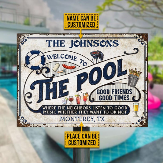 Personalized Pool Grilling Blue Listen To The Good Music Custom Metal Sign Home Decor