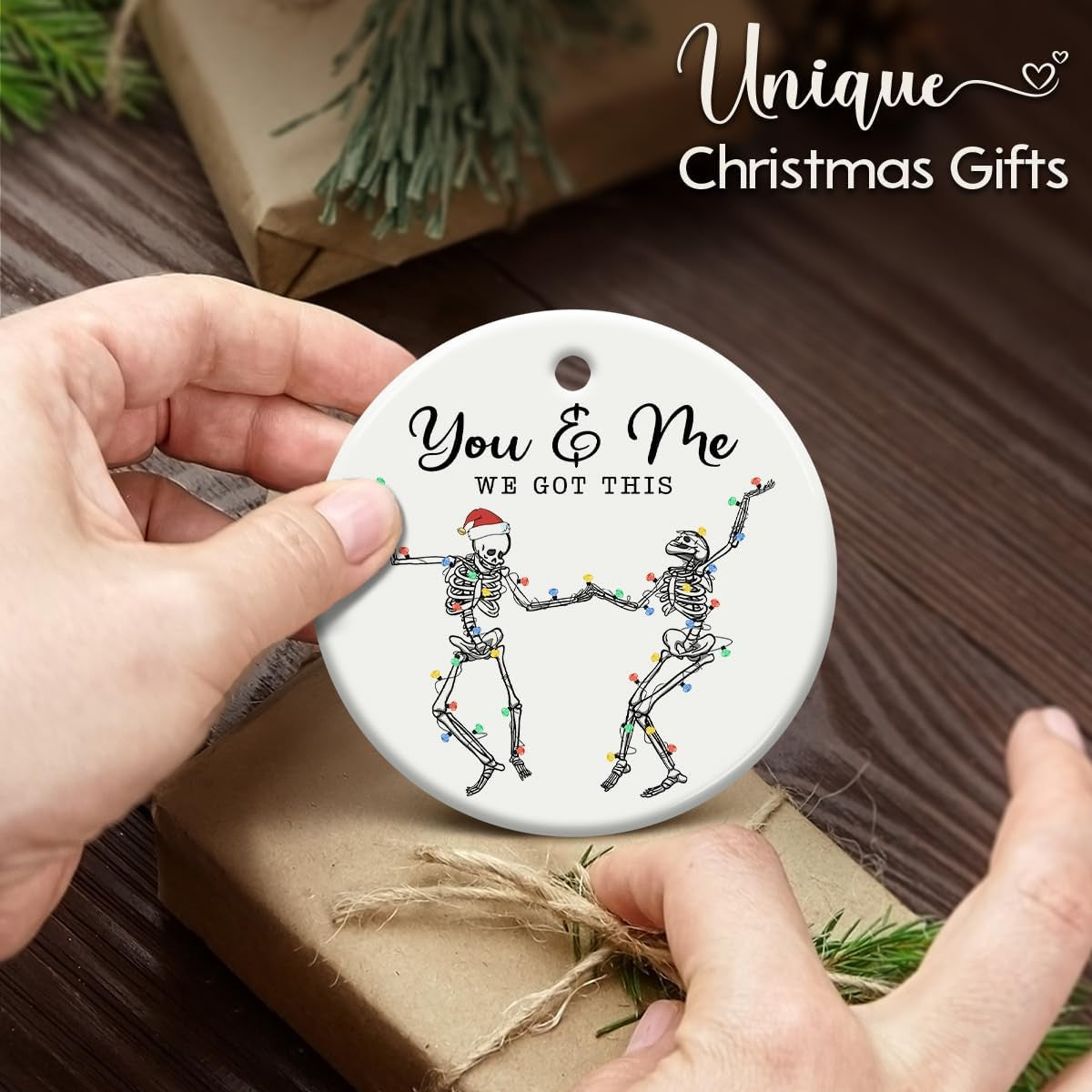 Couple, Xmas Hanging Ornaments, Dancing Skeleton Ornament on Christmas or Halloween, You & Me Gifts for Love and Friendship, Couple, or Soul Sisters