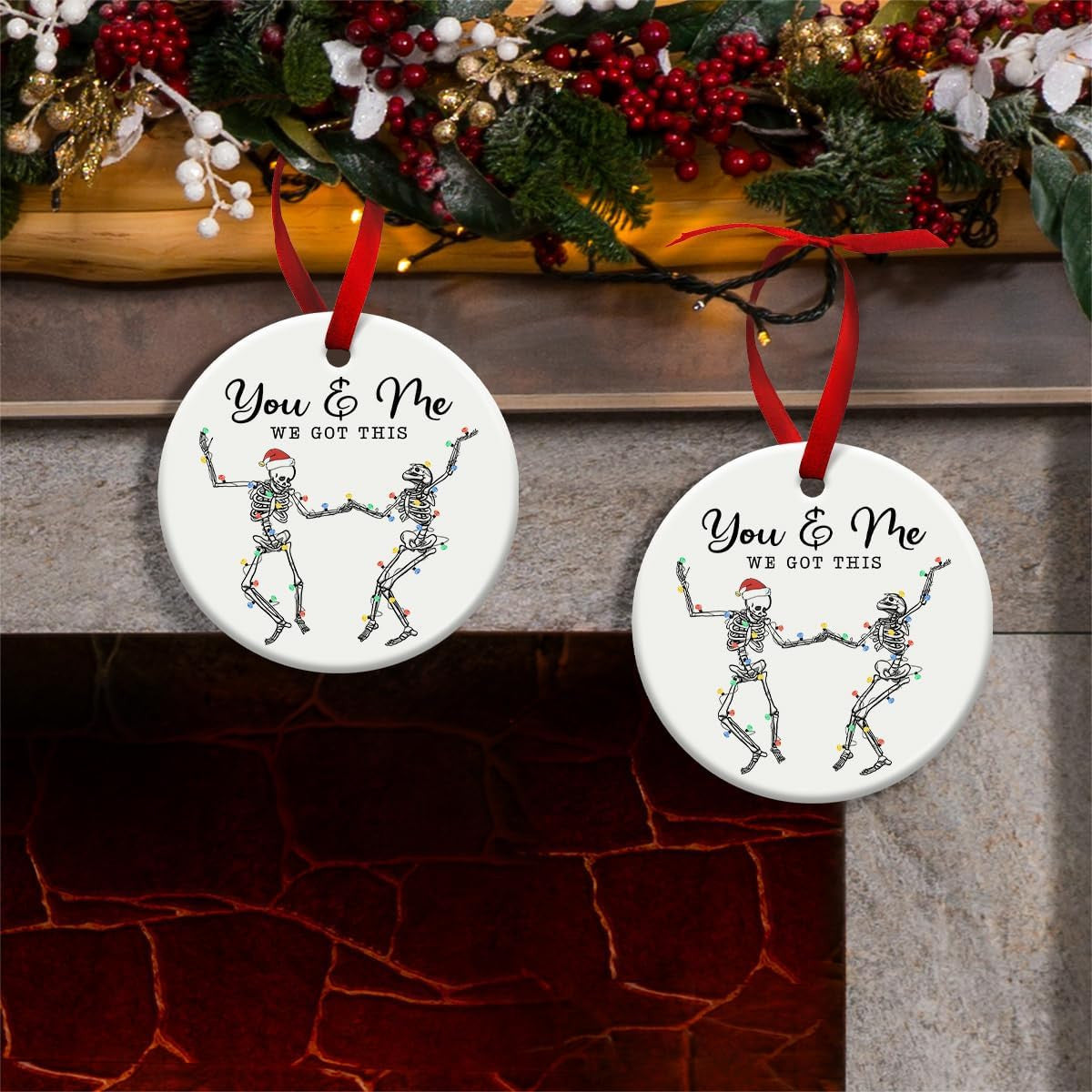 Couple, Xmas Hanging Ornaments, Dancing Skeleton Ornament on Christmas or Halloween, You & Me Gifts for Love and Friendship, Couple, or Soul Sisters