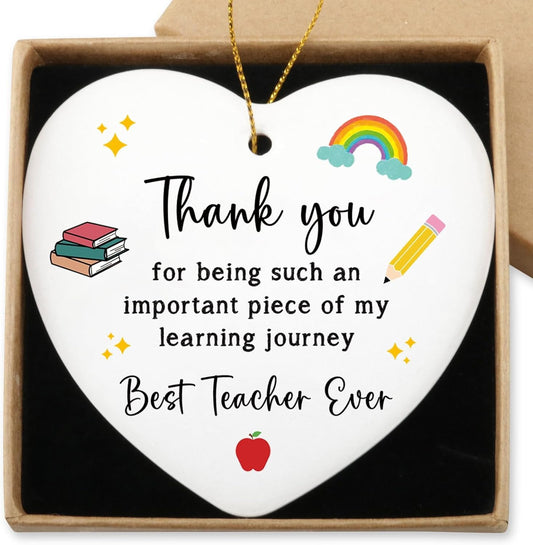 Teacher Appreciation Gifts Hanging Ornament Retirement Birthday End of Year Teacher Gifts for Women Men Thank You Gift for Teachers from Student Christmas Tree Ceramic Heart Keepsake