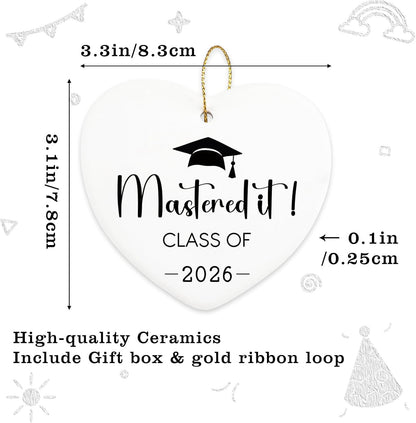 Class of 2026 Masters Degree Graduation Gifts Hanging Ornament High School College Phd Graduation Gifts for Women Men Daughter Son Christmas Tree Ceramic Heart Keepsake