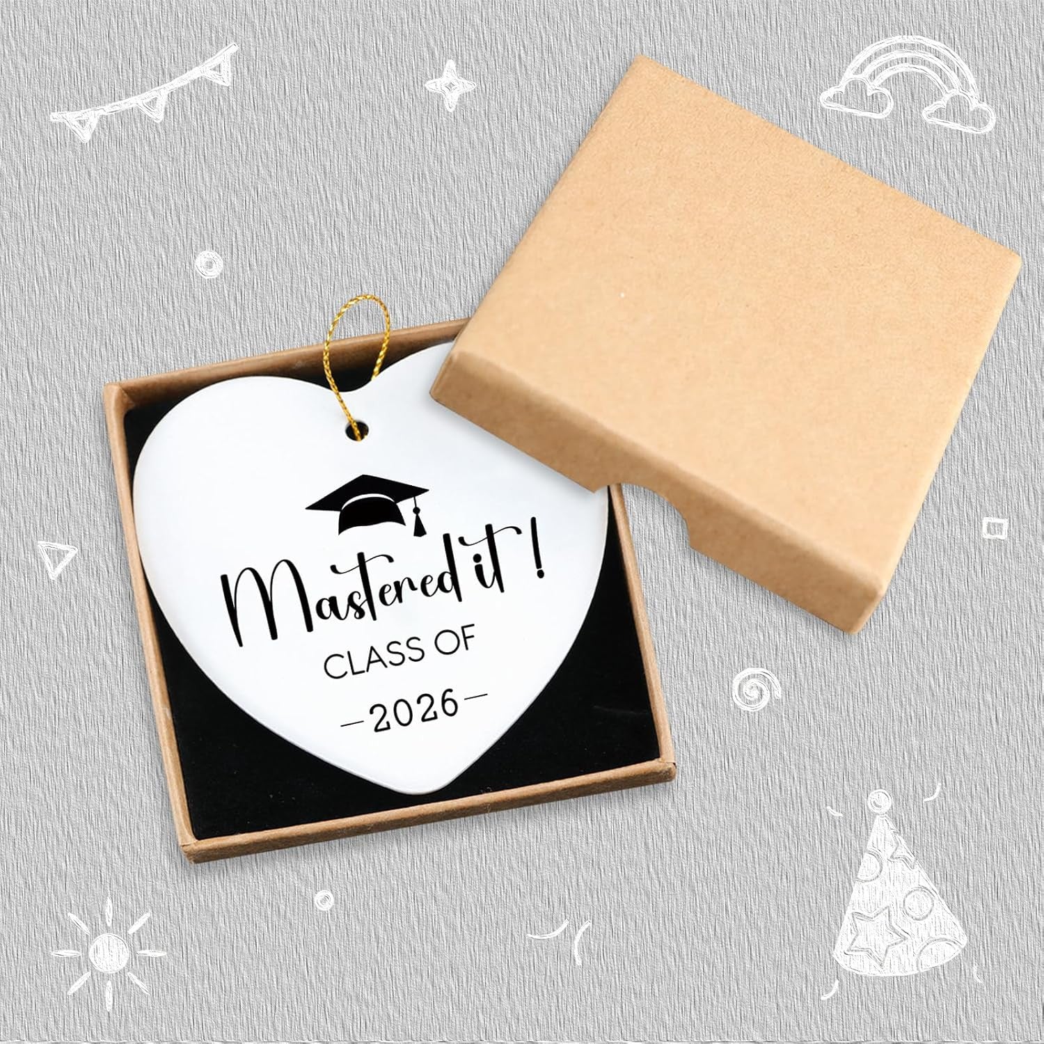 Class of 2026 Masters Degree Graduation Gifts Hanging Ornament High School College Phd Graduation Gifts for Women Men Daughter Son Christmas Tree Ceramic Heart Keepsake