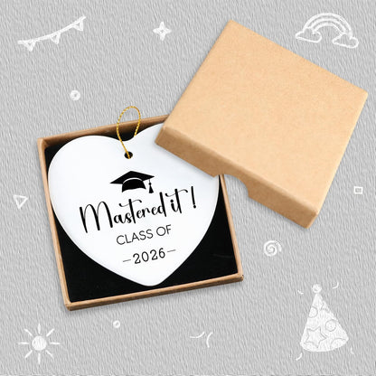 Class of 2026 Masters Degree Graduation Gifts Hanging Ornament High School College Phd Graduation Gifts for Women Men Daughter Son Christmas Tree Ceramic Heart Keepsake