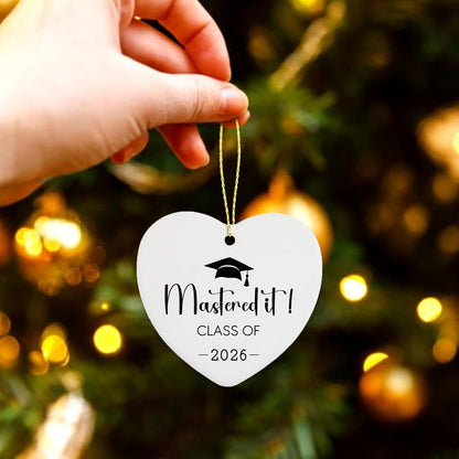 Class of 2026 Masters Degree Graduation Gifts Hanging Ornament High School College Phd Graduation Gifts for Women Men Daughter Son Christmas Tree Ceramic Heart Keepsake