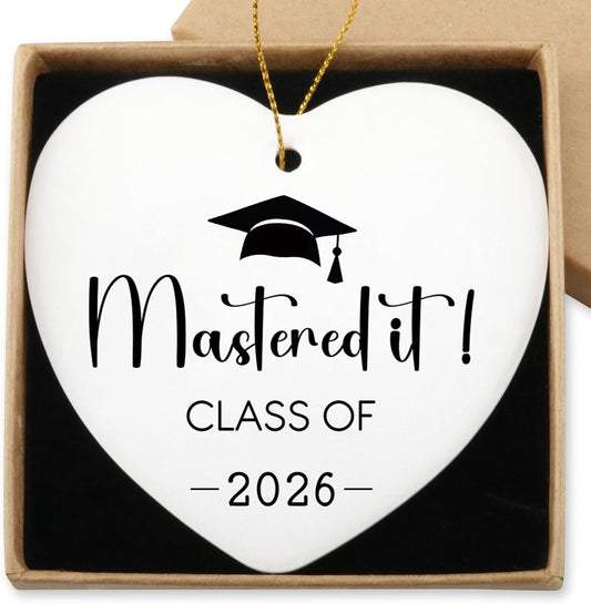 Class of 2026 Masters Degree Graduation Gifts Hanging Ornament High School College Phd Graduation Gifts for Women Men Daughter Son Christmas Tree Ceramic Heart Keepsake