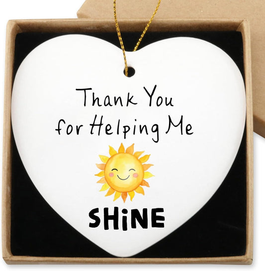 Thank You for Helping Me Shine Appreciation Gifts for Women Men Hanging Ornament Thank You Gifts for Coworkers Boss Teachers Counselor Friends Thanksgiving Christmas Ceramic Heart Keepsake