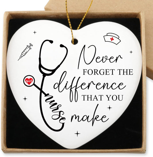 Nurse Gifts for Women Hanging Ornament Nursing Week Gifts for Rn LPN NP Appreciation Graduation Retirement Birthday Nursing Ideas Gift Christmas Tree Ceramic Heart Keepsake