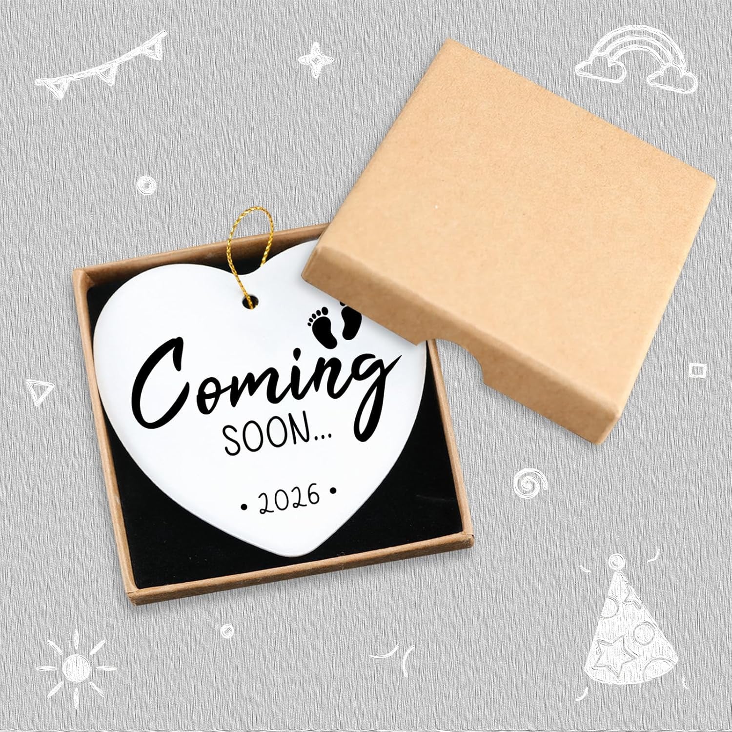 Coming Soon 2026 Baby Announcement Hanging Ornament Gender Reveal Best Gifts for Expectant Mom Dad Pregnancy Announcement for Grandma Grandpa Christmas Tree Ceramic Heart Keepsake