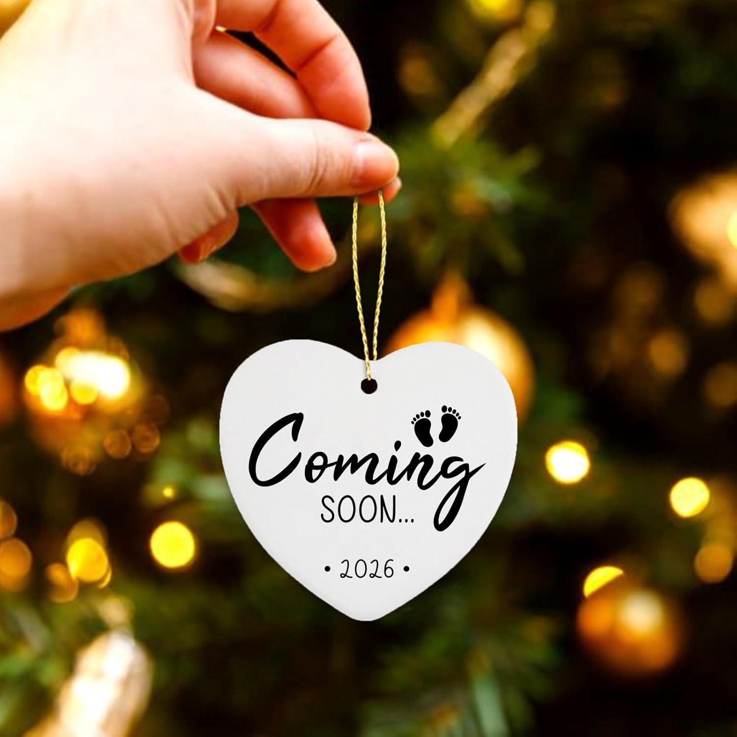 Coming Soon 2026 Baby Announcement Hanging Ornament Gender Reveal Best Gifts for Expectant Mom Dad Pregnancy Announcement for Grandma Grandpa Christmas Tree Ceramic Heart Keepsake