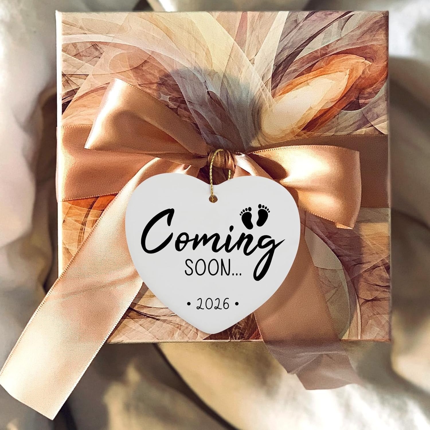 Coming Soon 2026 Baby Announcement Hanging Ornament Gender Reveal Best Gifts for Expectant Mom Dad Pregnancy Announcement for Grandma Grandpa Christmas Tree Ceramic Heart Keepsake