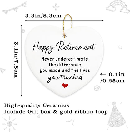 Funny Retirement Gifts for Women Never Underestimate The Difference You Made Hanging Ornament Happy Retirement Farewell Gift for Men Coworker Teacher Boss Nurse Christmas Tree Ceramic Heart Keepsake