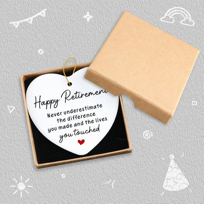 Funny Retirement Gifts for Women Never Underestimate The Difference You Made Hanging Ornament Happy Retirement Farewell Gift for Men Coworker Teacher Boss Nurse Christmas Tree Ceramic Heart Keepsake