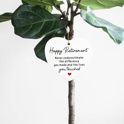 Funny Retirement Gifts for Women Never Underestimate The Difference You Made Hanging Ornament Happy Retirement Farewell Gift for Men Coworker Teacher Boss Nurse Christmas Tree Ceramic Heart Keepsake