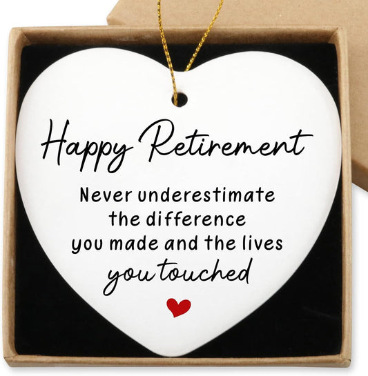 Funny Retirement Gifts for Women Never Underestimate The Difference You Made Hanging Ornament Happy Retirement Farewell Gift for Men Coworker Teacher Boss Nurse Christmas Tree Ceramic Heart Keepsake
