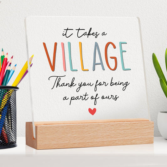 Thank You Gifts for Women - Teacher Appreciation Gifts - Appreciation Gift for Coworker Employee Daycare Provider Nanny Babysiter - It Takes a Village Plaque - Christmas Acrylic Sign