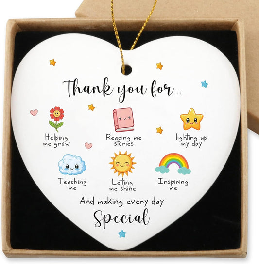 Teacher Gifts for Women Men Hanging Ornament Teacher Appreciation Gifts for Daycare Preschool Teachers Best Teachers Gift Birthday Christmas Tree Ceramic Heart Keepsake