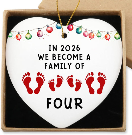 New Parents Gifts for Couples in 2026 We Become a Family of Four Hanging Ornament for Expecting Mother First Time Mom Dad Gift Newborn Gifts Ceramic Heart Keepsake