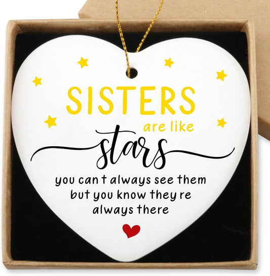 Soul Sister Gifts for Women Sisters are Like Stars Hanging Ornament Ceramic Heart Keepsake Christmas Birthday Gift for Sister Friends Female Long Distance from Sister