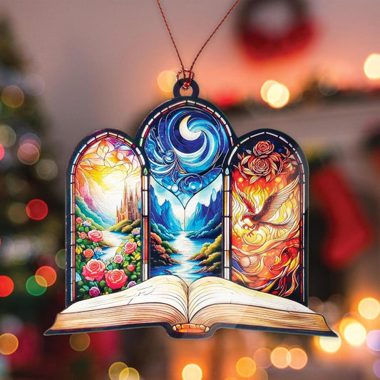 Fantasy Book Ornament Suncatcher, Acrylic Bookish Gifts for Teacher, Librarian, Reader, Book Ornaments for Christmas Tree, Suncatcher for Book Club, Ornament for Bookworms, Librarians, Fantasy Decor
