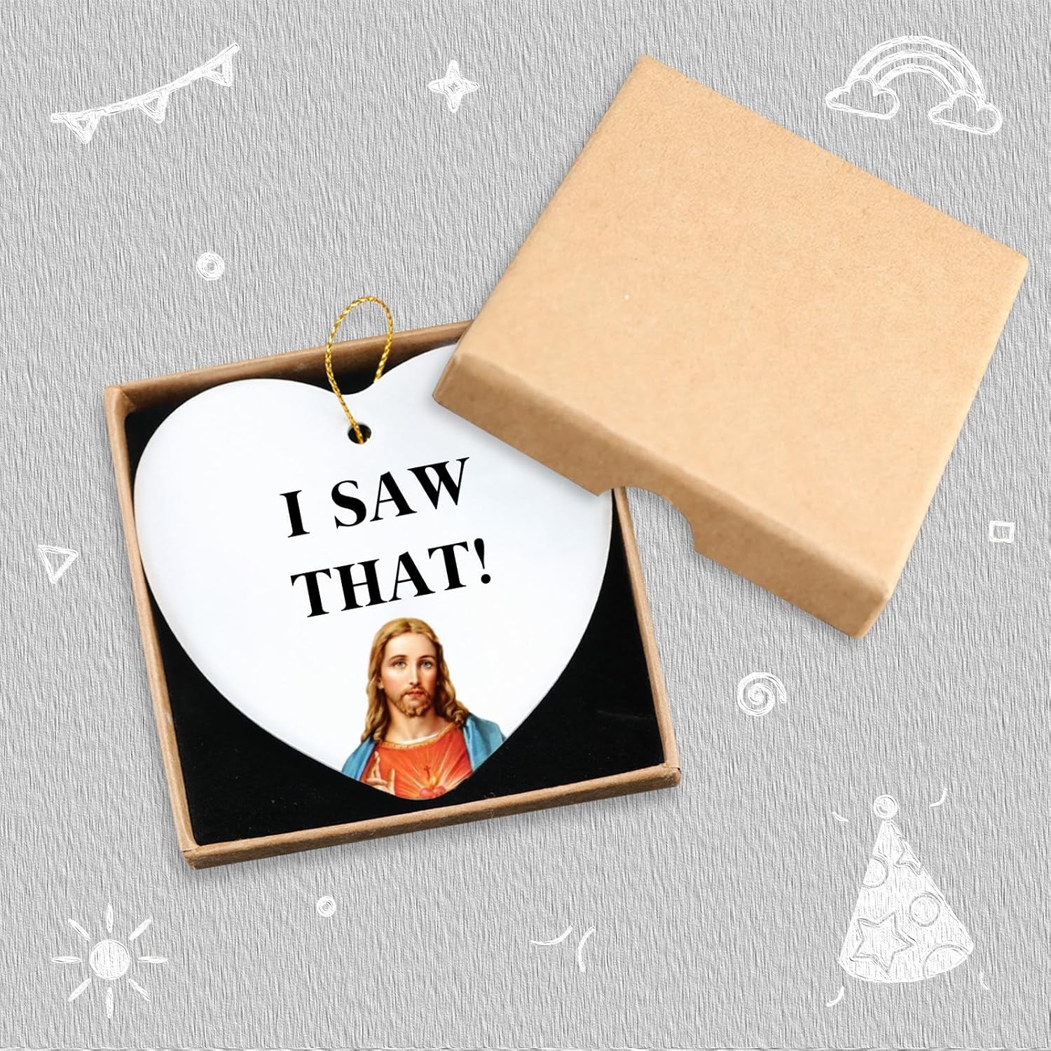 I Saw That Jesus Ceramic Heart Keepsake Christmas Ornament Funny Birthday Inspirational Christian Gifts for Women Men Coworkers Friends Christmas Tree Decoration Gifts