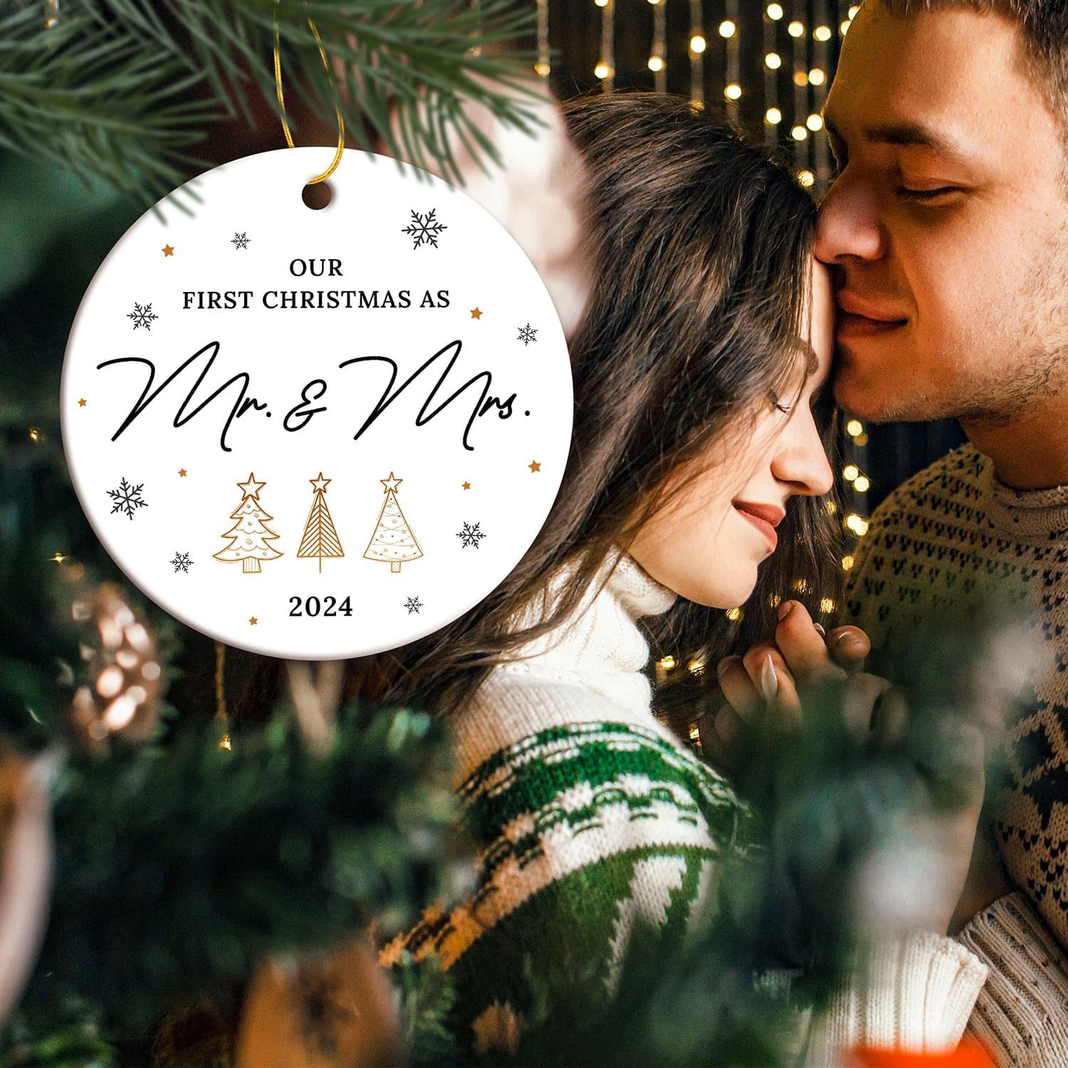 Wedding Gifts for Couples 2024 - First Christmas Married Ornament 2024, Mr and Mrs Gifts for Couples, Newlyweds - Just Married Gift Ideas, Bridal Shower Gift for Bride - 1st Christmas Ornament