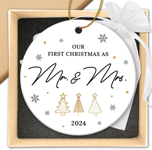 Wedding Gifts for Couples 2024 - First Christmas Married Ornament 2024, Mr and Mrs Gifts for Couples, Newlyweds - Just Married Gift Ideas, Bridal Shower Gift for Bride - 1st Christmas Ornament