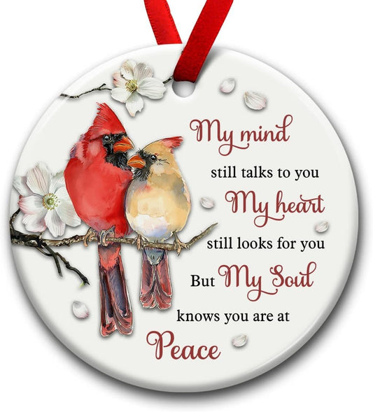 SOL VIBES Cardinal Memorial Ornament, Christmas Ceramic Ornaments, Remembrance Gift for Loss of Mom, Dad, Grandma, Grandpa, Sympathy Bereavement Condolences Gifts