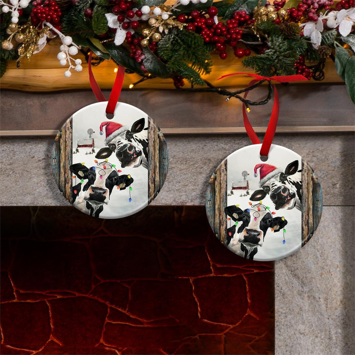 Cow Ornament, Farmhouse Christmas Ornaments - Western Farm Decor Gifts for Family, Mom, Dad, Friends, Cow Farmers - Hanging on Holiday Decorations