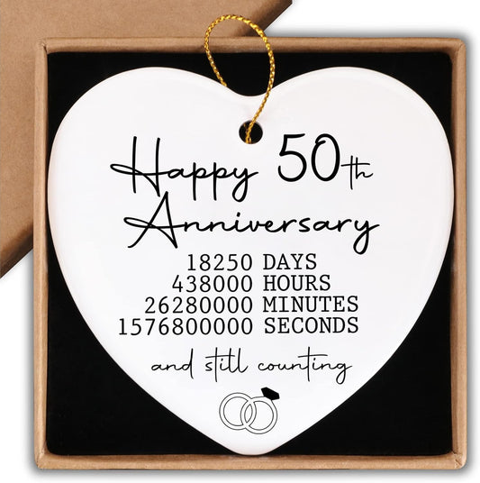 50th Wedding Anniversary Ornament Gifts for Couple 50th Anniversary Wedding Gifts for Parents Ornament Keepsake Sign Heart Plaque Happy Anniversary Christmas Ornaments for Husband Wife