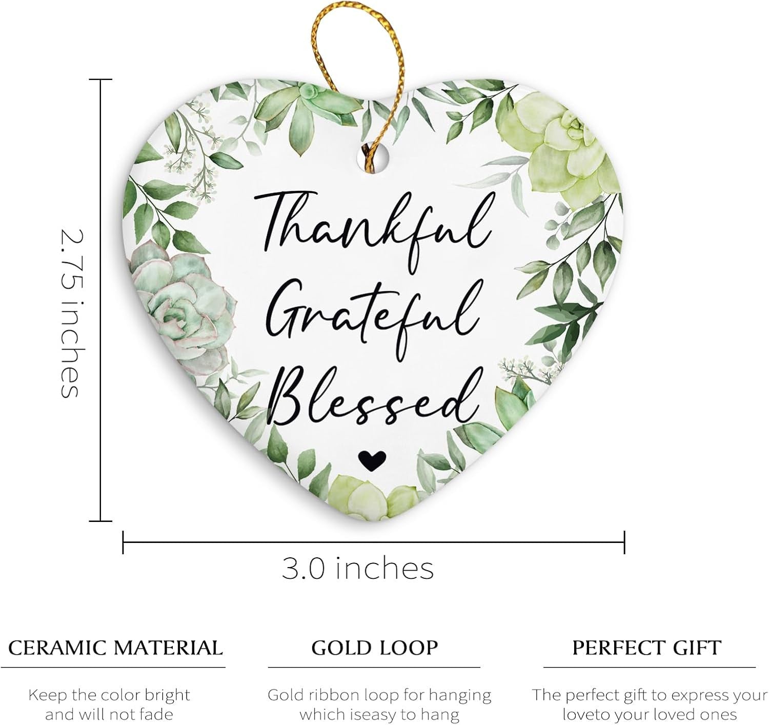 Christian Gifts Christmas Ornament Keepsake Sign,Thankful Grateful Blessed Wall Decor,Religious Christmas Ornaments for Christmas Tree,Ceramic Heart Keepsake Christmas Bible Gifts for Women