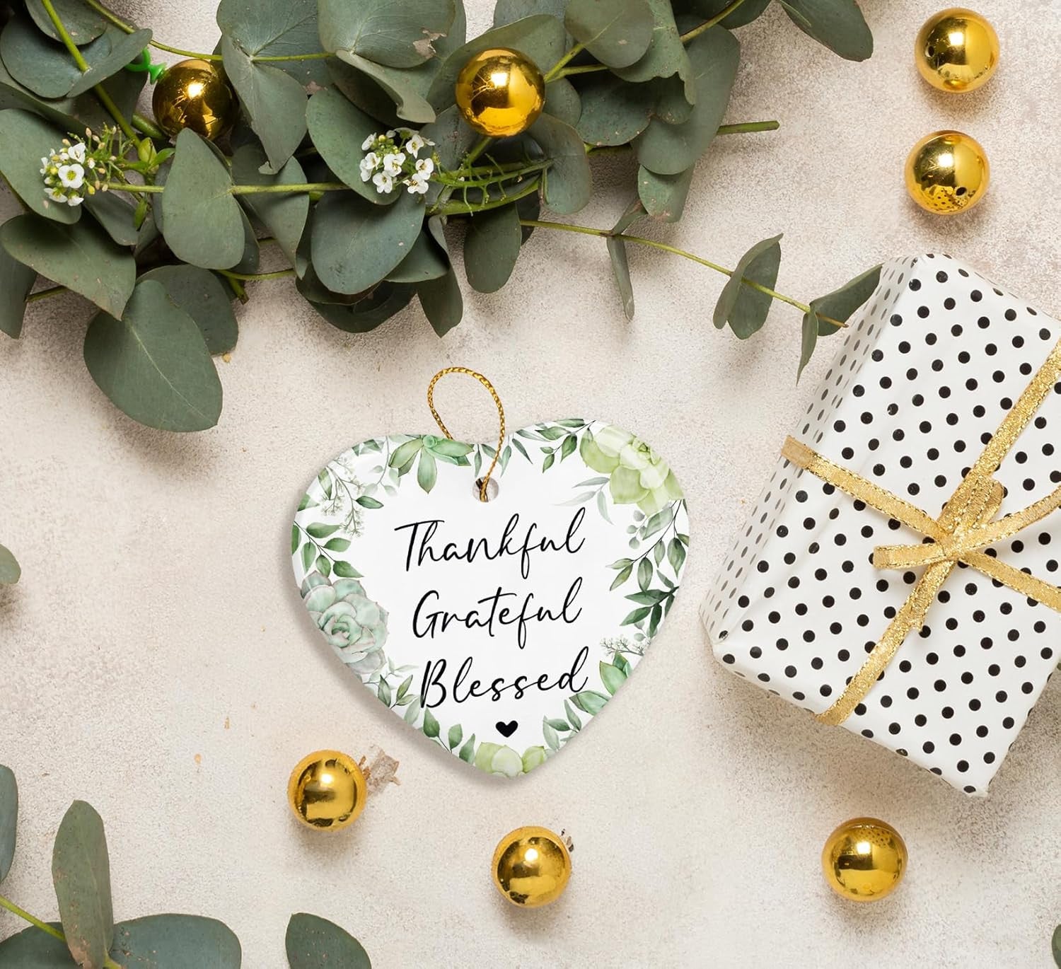 Christian Gifts Christmas Ornament Keepsake Sign,Thankful Grateful Blessed Wall Decor,Religious Christmas Ornaments for Christmas Tree,Ceramic Heart Keepsake Christmas Bible Gifts for Women