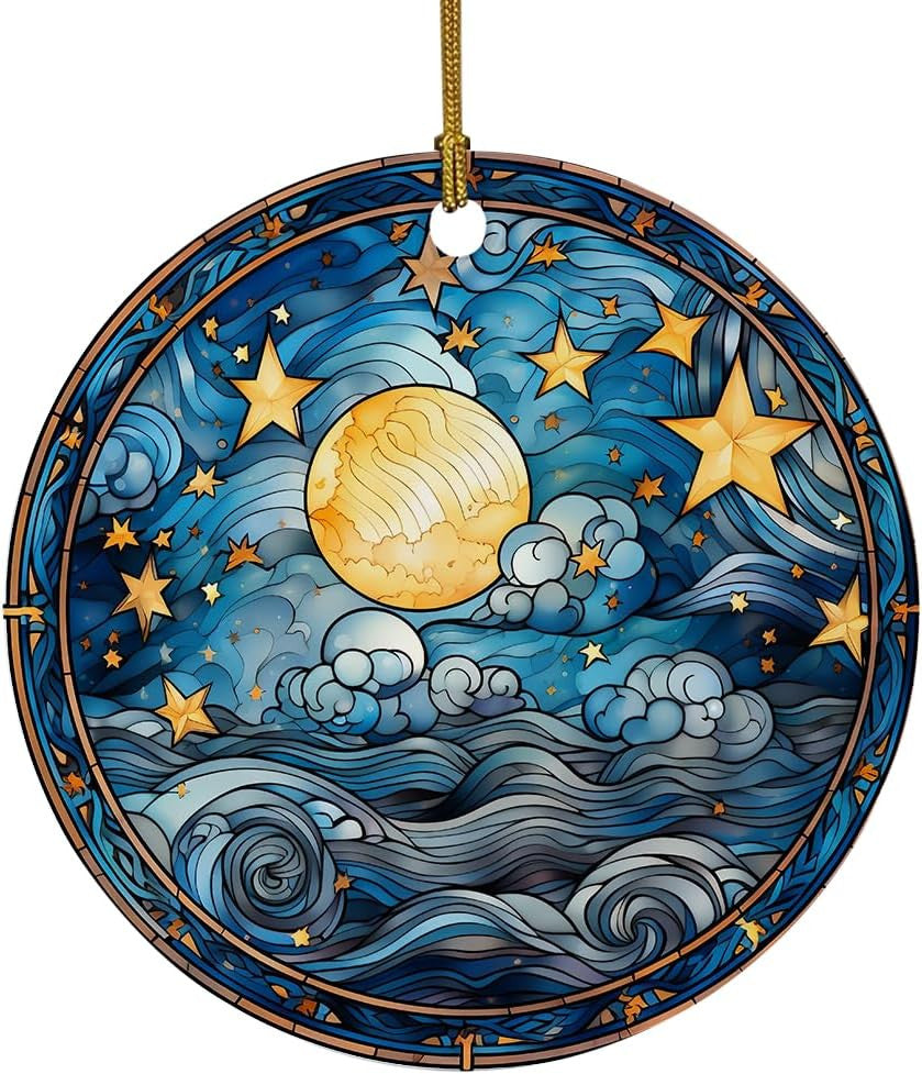Elegant Castle Ornament, Stained Ceramic Christmas Ornament, Christmas Tree Hanging Decors, Stained Glass Themed Ceramic Christmas Ornament