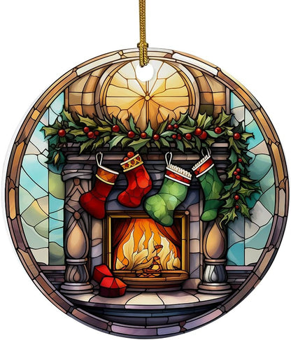 Elegant Castle Ornament, Stained Ceramic Christmas Ornament, Christmas Tree Hanging Decors, Stained Glass Themed Ceramic Christmas Ornament