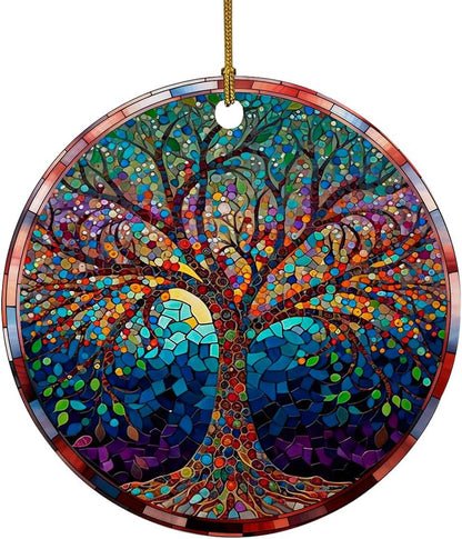 Elegant Castle Ornament, Stained Ceramic Christmas Ornament, Christmas Tree Hanging Decors, Stained Glass Themed Ceramic Christmas Ornament