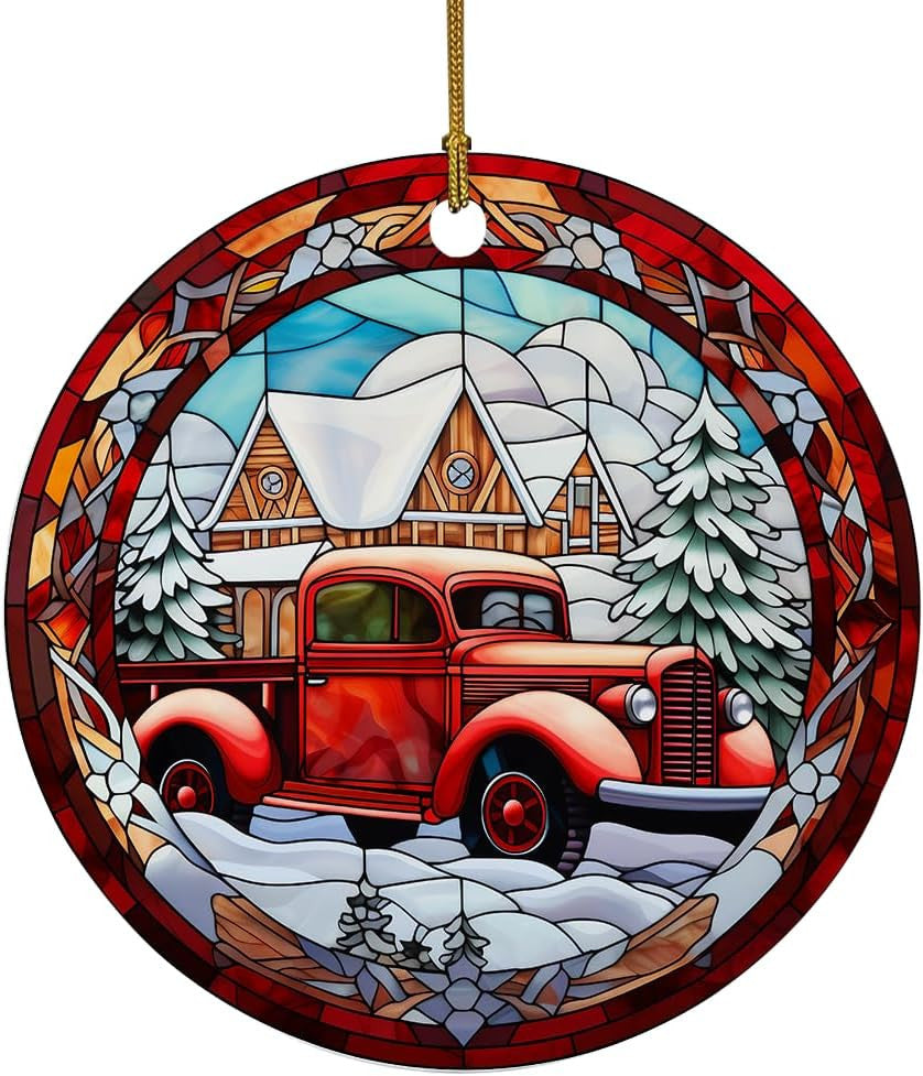 Elegant Castle Ornament, Stained Ceramic Christmas Ornament, Christmas Tree Hanging Decors, Stained Glass Themed Ceramic Christmas Ornament