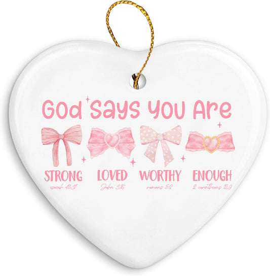 Coquette Pink Bow Christian Inspirational Gifts,God Says You are Ornaments for Christmas Tree,Preppy Girly Gifts for Women,Bible Verse Religious Scripture Ornament Keepsake Sign,Hanging