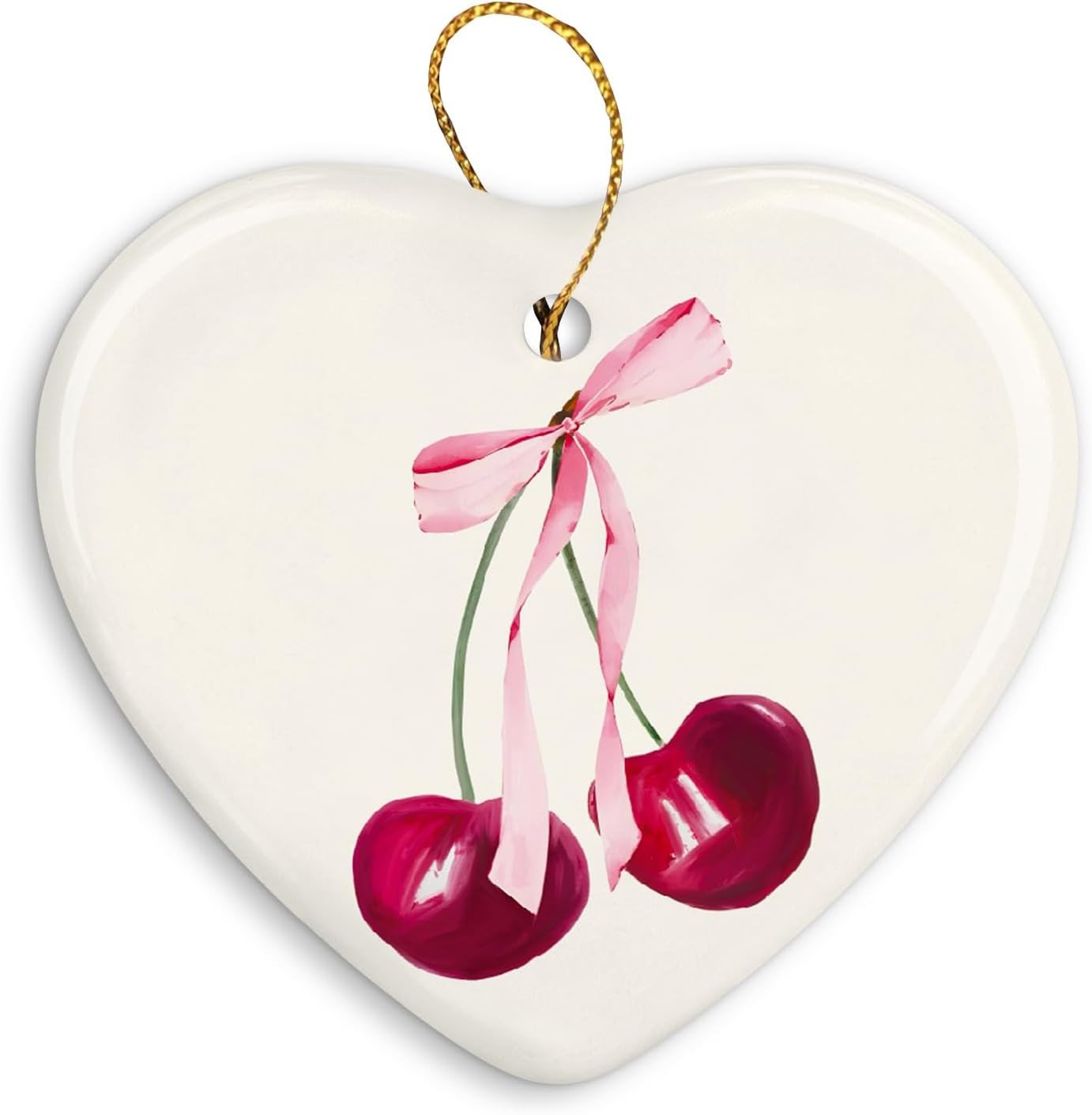 Coquette Trendy Pink Bow Ornament, Keepsake Sign for Christmas Tree, Ceramic Heart Keepsake Birthday Decorations
