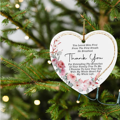 Wedding Ornament from Bride for Mother of The Groom Ornament Keepsake Sign Heart Plaque Thank You Gift for Mother in Law from Daughter in Law Christmas Ornament Gift for Mother in Law