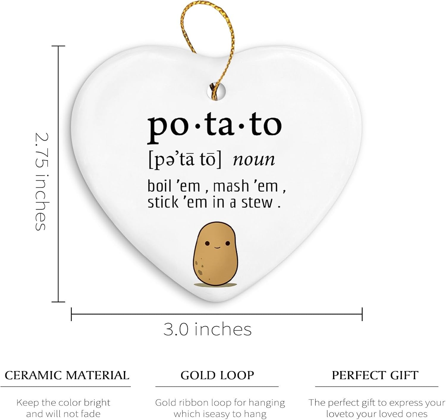 Funny Potato Emotional Support Ornament Keepsake?Positive Motivational Christmas Ornament Gifts,White Christmas Ceramic Christmas Ornament Gifts,Hanging Ornaments